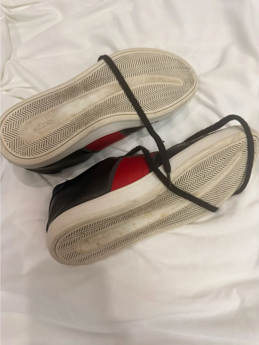 Aldo Black Leather Sneakers with Red Panels